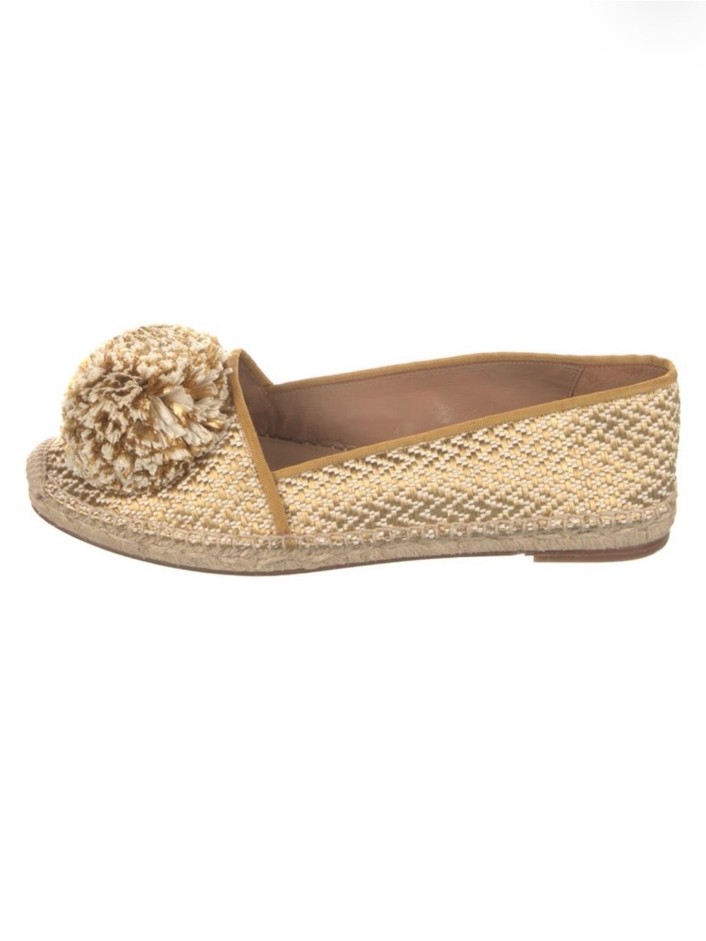 Aquazzura Natural Woven Pom-Pom Espadrille Flat
